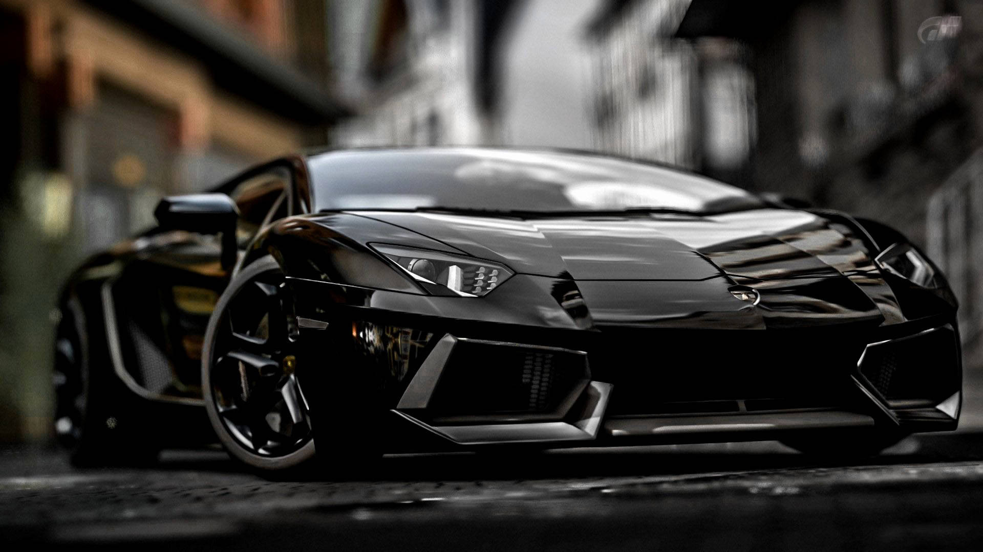 Lamborghini Aventador, Schwarz, Schwarzweiß, Frontansicht, Straße, Full-HD-Hintergrundbild für PC