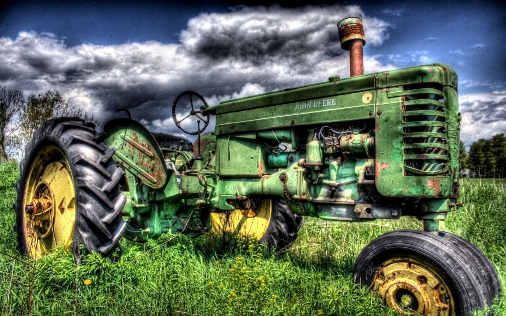 John Deere, Oldtimer-Traktor, Wiese, HDR, Grün, HD, Desktop-Hintergrund für Windows