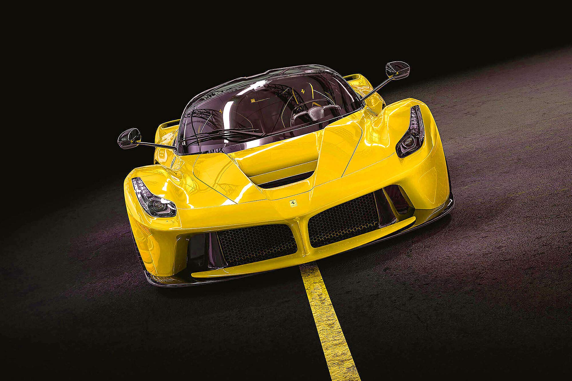 Ferrari LaFerrari, Gelb, Frontansicht, Dunkel, Hypercar, Full HD, Laptop-Hintergrundbild