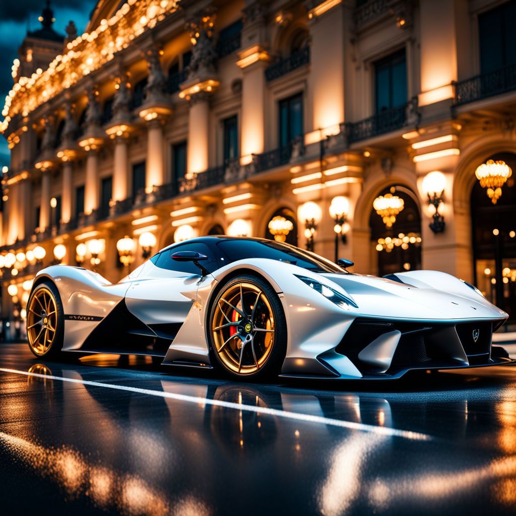 Hypercar, Konzeptauto, Weiß, Nacht, Hotelfassade, Hintergrundbild für iPad und Tablet