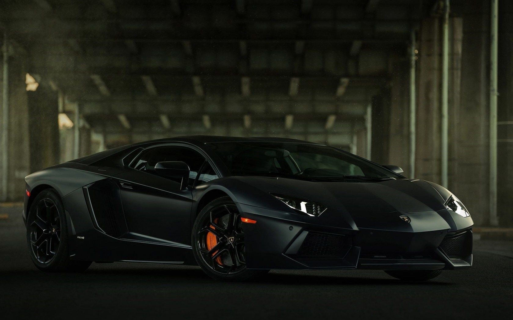 Lamborghini Aventador, Schwarz, Garage, Dunkle Töne, Frontansicht, HD, Desktop-Hintergrund