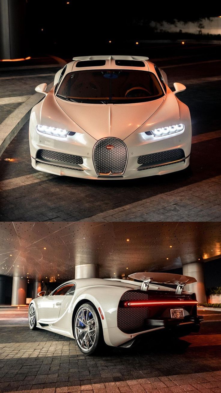 Bugatti Chiron, Weißes Auto, Collage, Nacht, Frontansicht, HD, Handy-Hintergrundbild