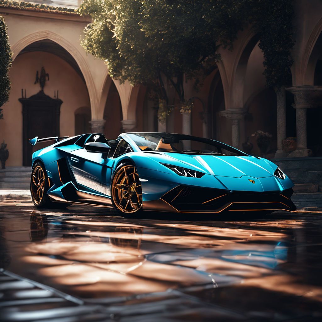 Lamborghini Aventador Roadster, Türkis, Arkaden, Innenhof, Abendlicht, Hintergrundbild fürs iPad