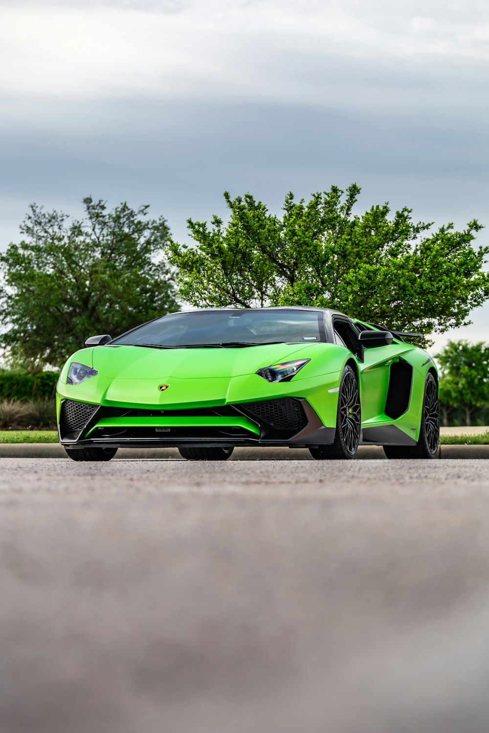 Lamborghini Aventador, Grün, Bäume, Frontansicht, Hochformat, Android-Hintergrundbild
