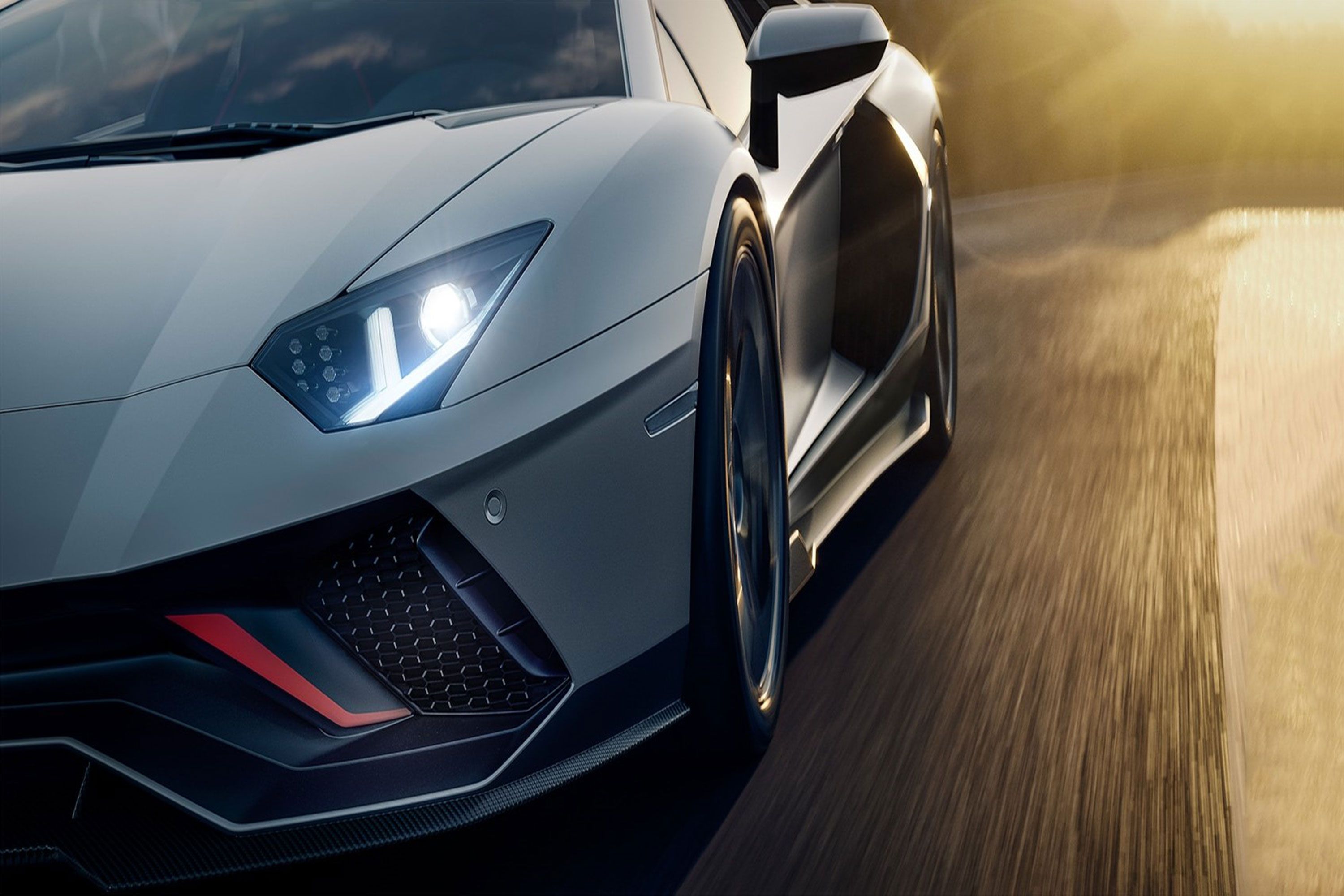 Lamborghini Aventador S, Scheinwerfer, Frontdetail, Bewegungsunschärfe, Grau, 2K-PC-Hintergrundbild