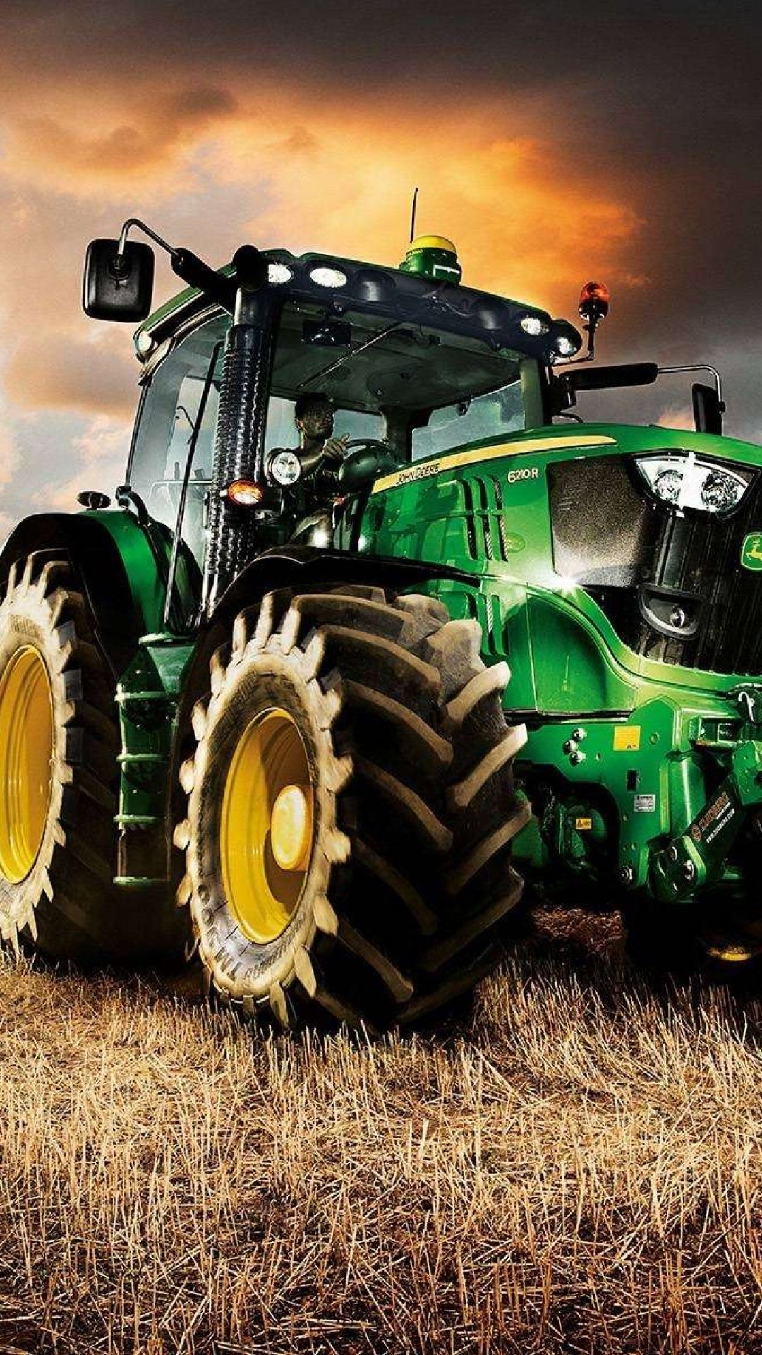 John Deere, Traktor, Feld, Sonnenuntergang, Full HD, Hintergrundbild fürs Handy