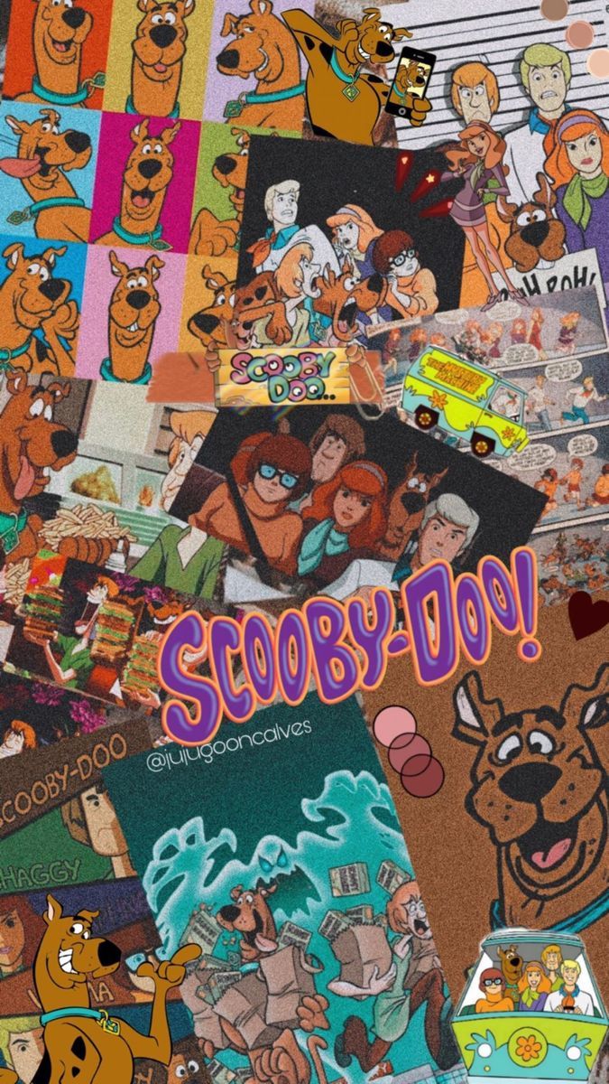 Scooby-Doo, Shaggy, Collage, Zeichentrick, Bunte Töne, Retro, Hintergrundbild fürs Handy