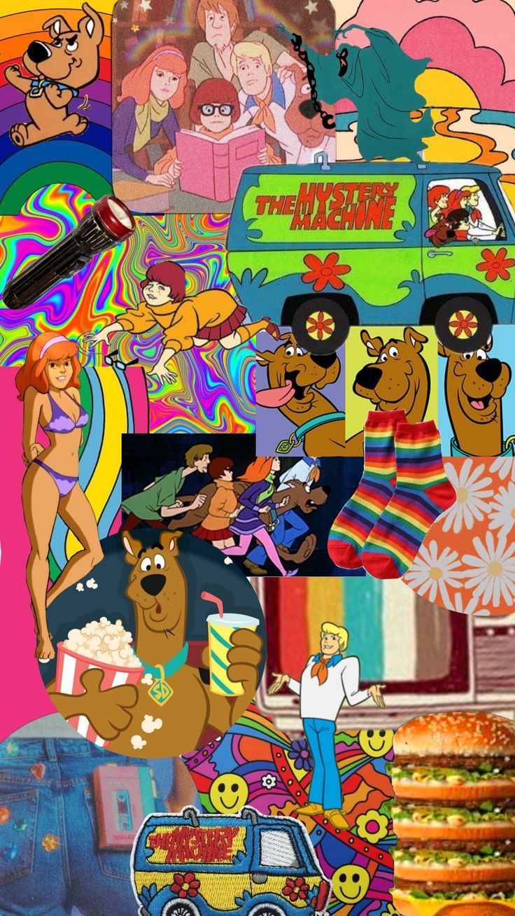 Scooby-Doo, Mystery Machine, Collage, Hippie-Stil, Bunt, 70er Jahre, Android-Hintergrundbild