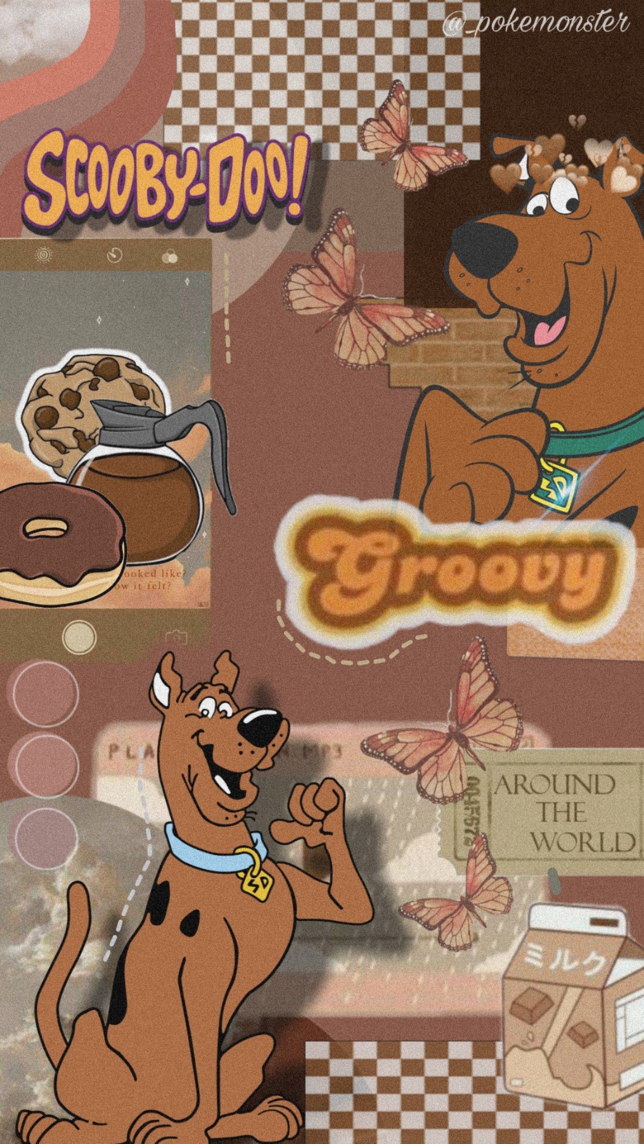 Scooby-Doo, Collage, Groovy, Braune Töne, Retro, Ästhetik, Full HD, Handy-Hintergrundbild