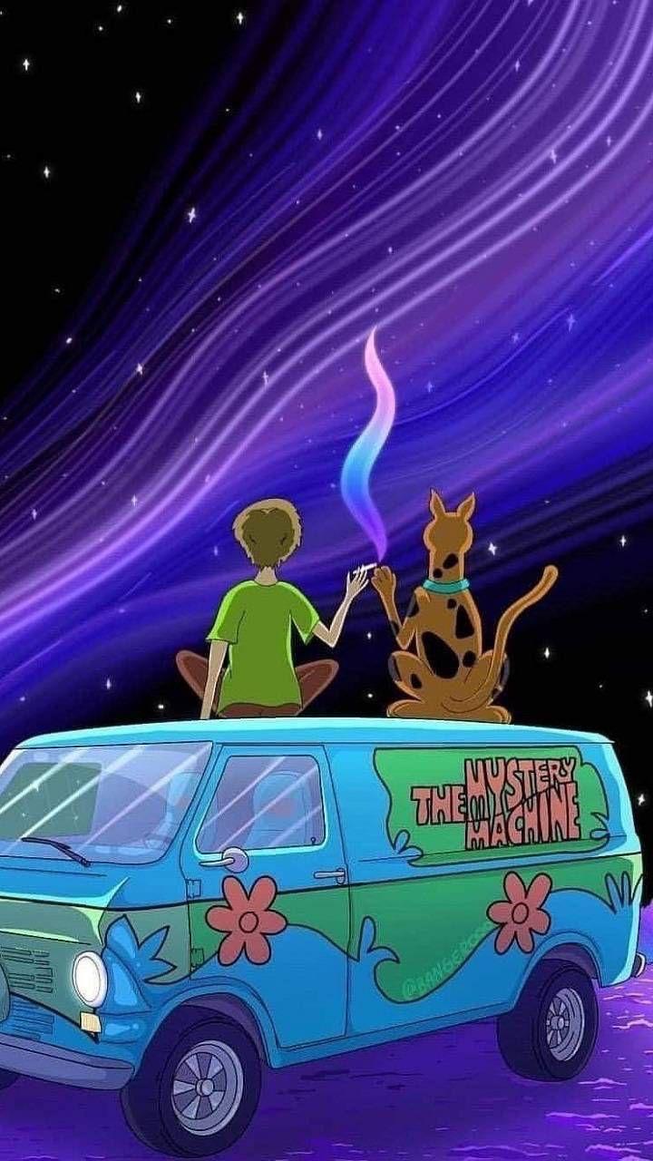 Mystery Machine, Scooby-Doo, Shaggy, Nachthimmel, Lila Töne, Van, HD, iPhone-Hintergrundbild