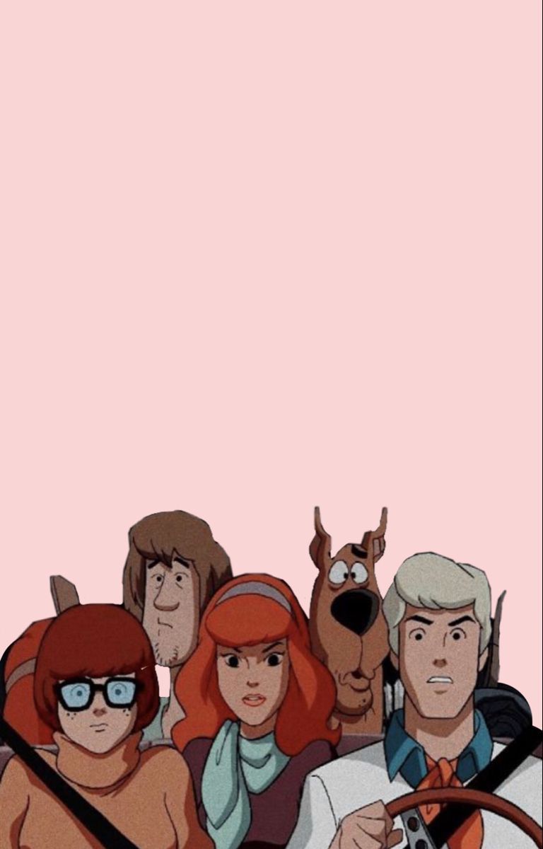 Mystery Inc., Velma Dinkley, Daphne Blake, Scooby-Doo, Fred Jones, Rosa Hintergrund, Sperrbildschirm