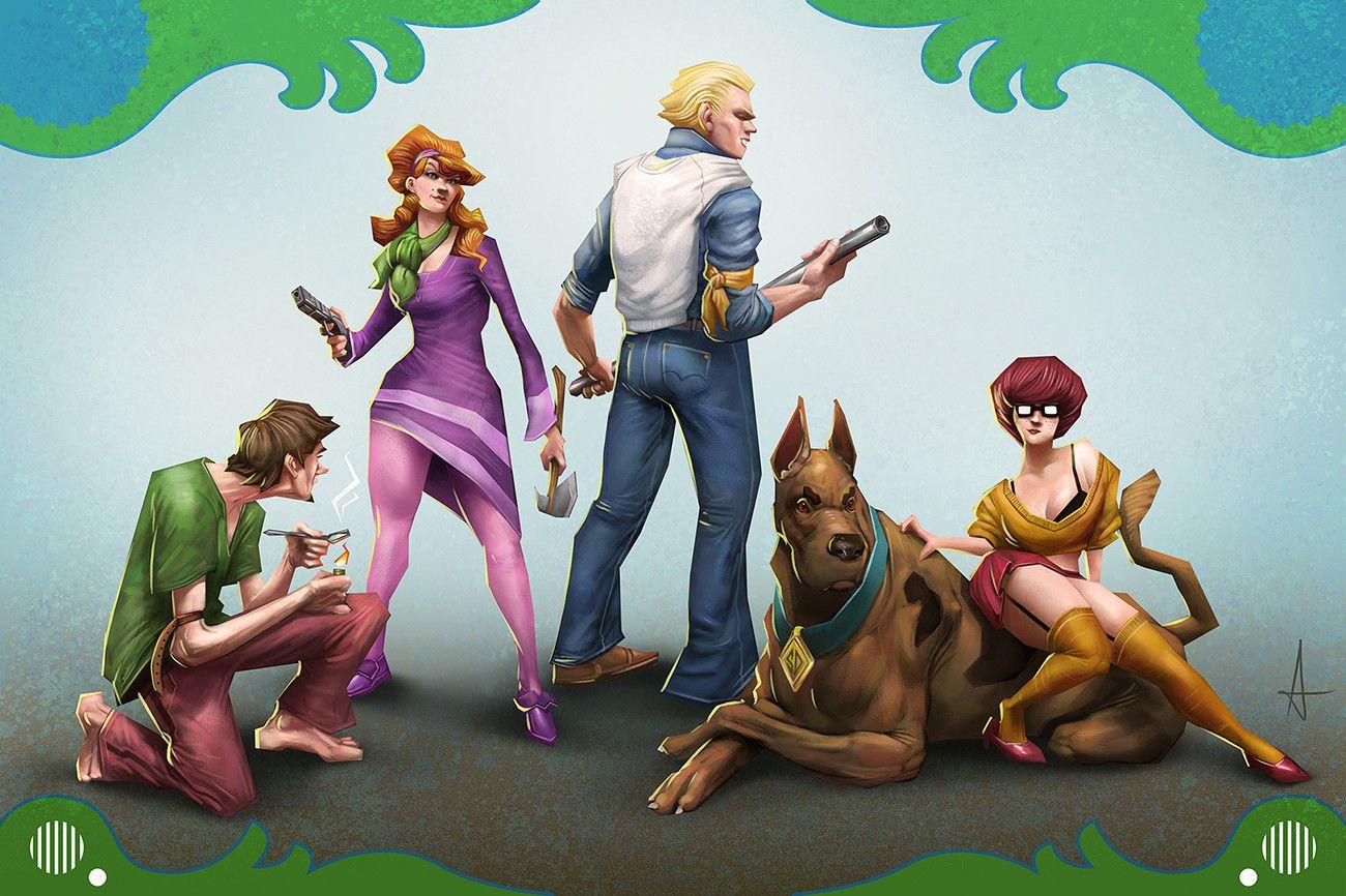 Mystery Inc., Scooby-Doo, Shaggy, Fred Jones, Daphne Blake, Velma Dinkley, Fan-Art, HD-Desktop-Hintergrund