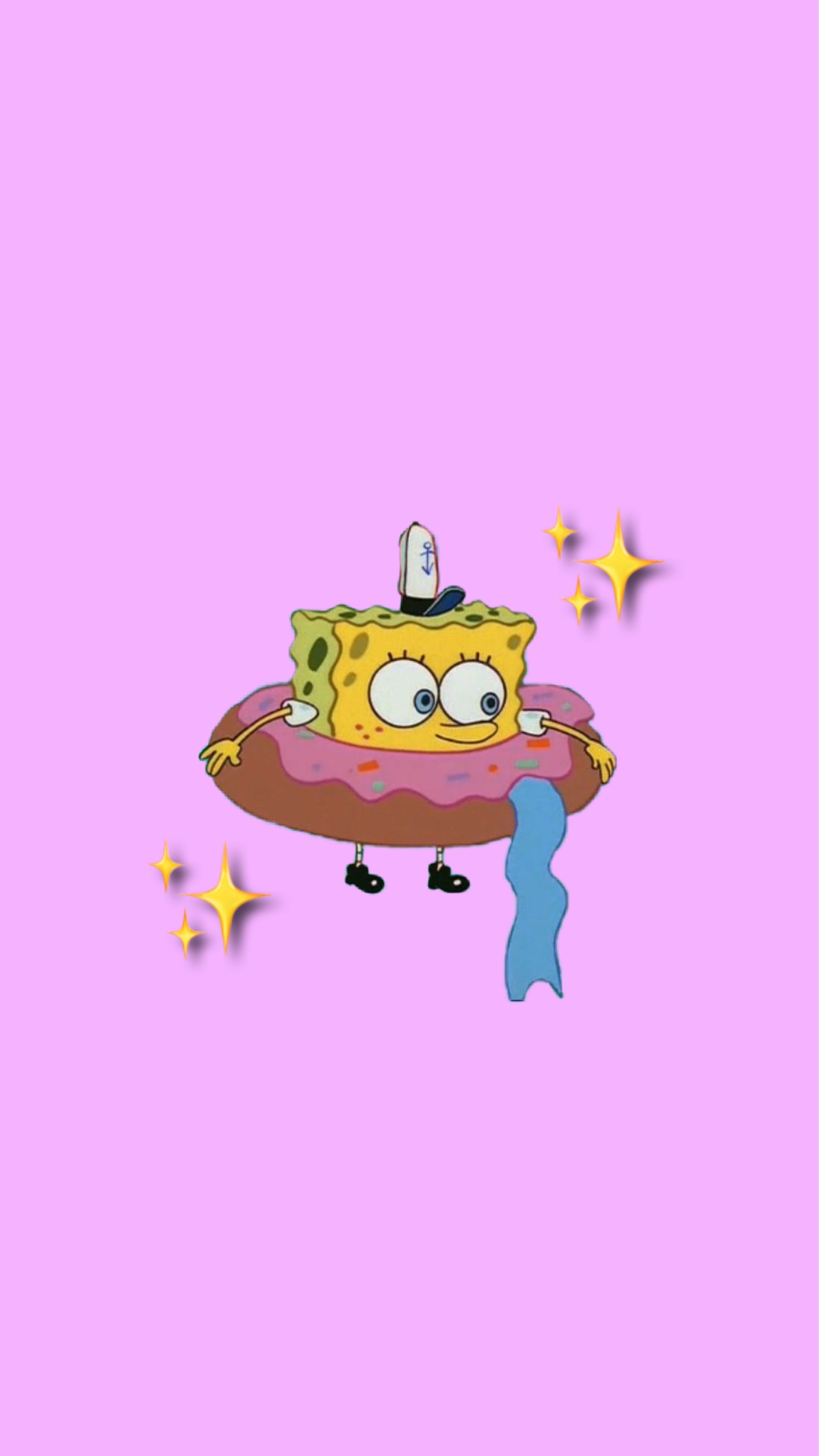SpongeBob Schwammkopf, Schwimmring, Sterne, Rosa Hintergrund, Minimalistisch, Sperrbildschirm