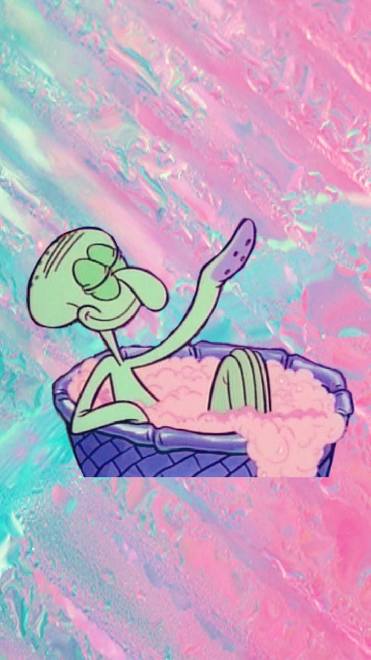 Thaddäus Tentakel, Badewanne, Holografisch, Pastellfarben, Hintergrundbild fürs Handy