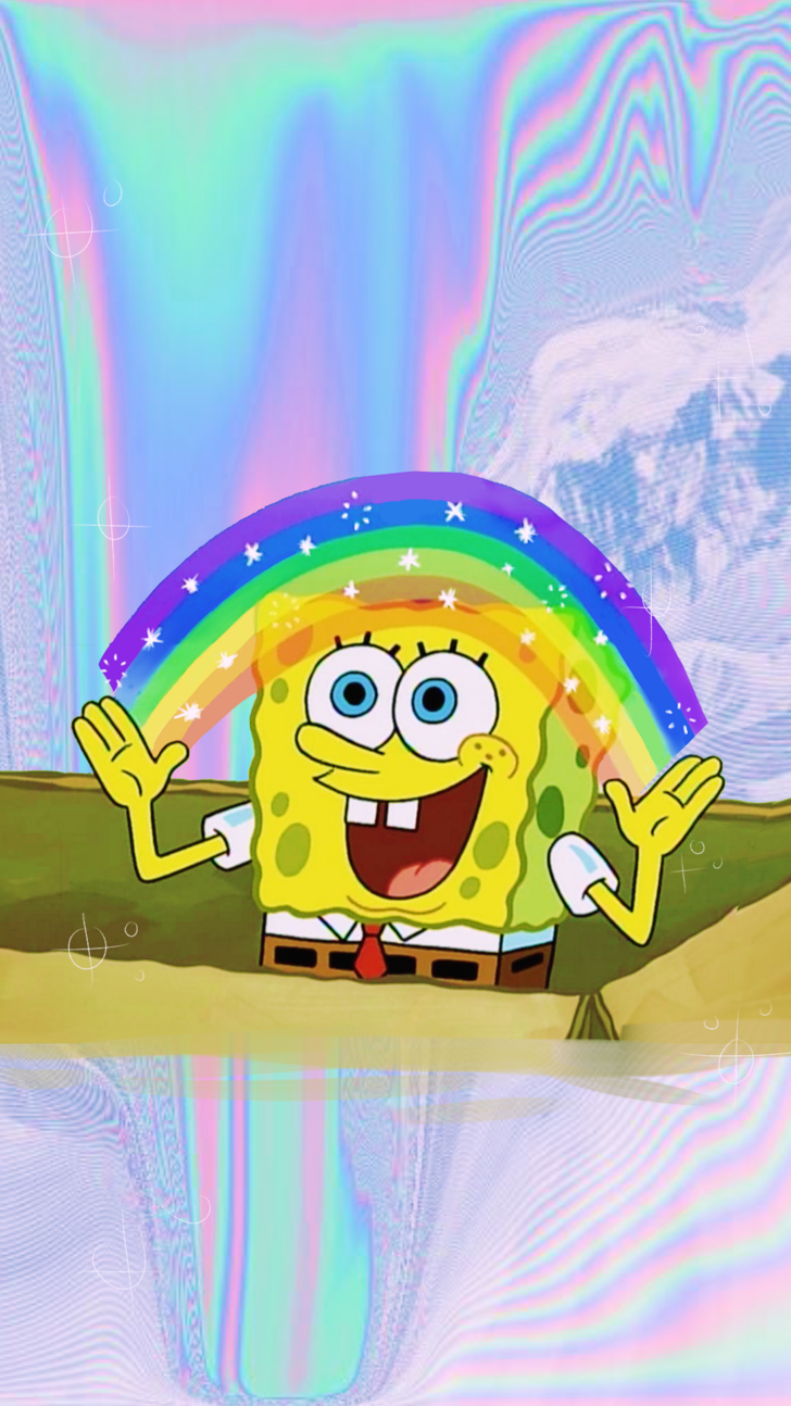 SpongeBob Schwammkopf, Regenbogen, Fantasie-Meme, Holografisch, Sperrbildschirm fürs iPhone