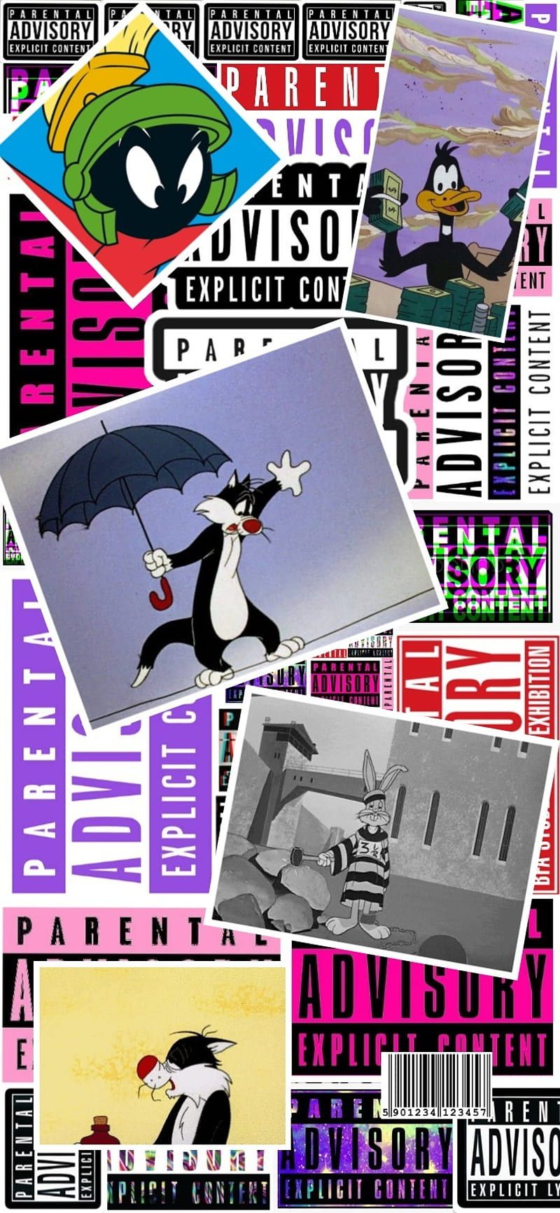 Marvin der Marsianer, Sylvester, Parental Advisory, Collage, Bunt, HD, Handy-Hintergrund