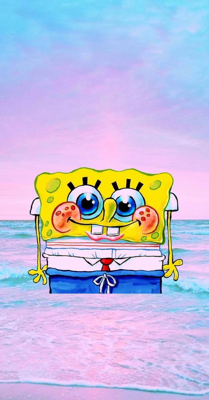 SpongeBob Schwammkopf, Strand, Pastellhimmel, Meer, Hochformat, Hintergrundbild fürs Smartphone