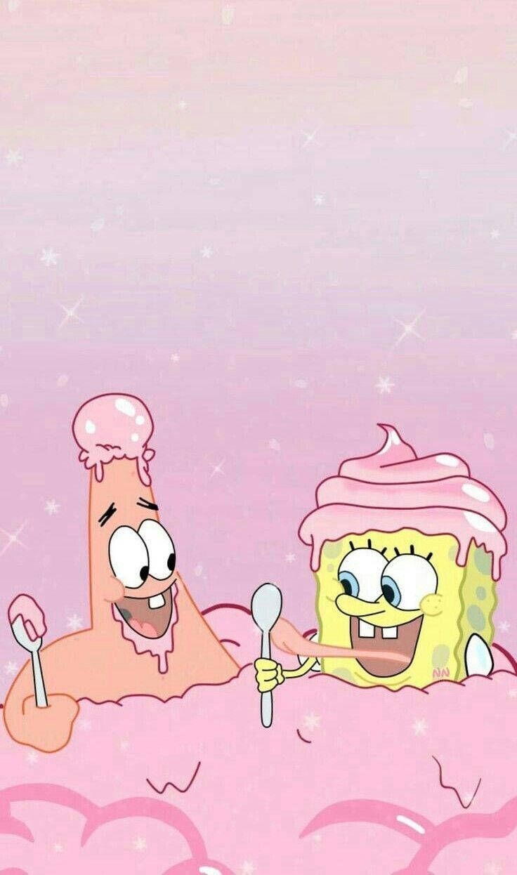 Patrick Star, SpongeBob Schwammkopf, Wolken, Rosa, Pastell, HD, Handy-Hintergrundbild