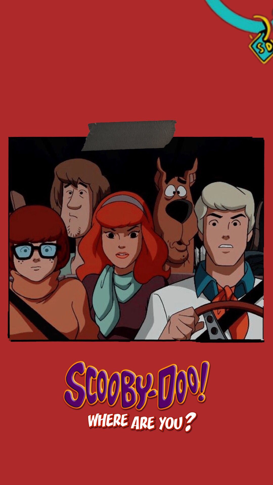 Scooby-Doo, wo bist du?, Scooby-Doo, Mystery Inc., Roter Hintergrund, Logo, Sperrbildschirm fürs iPhone