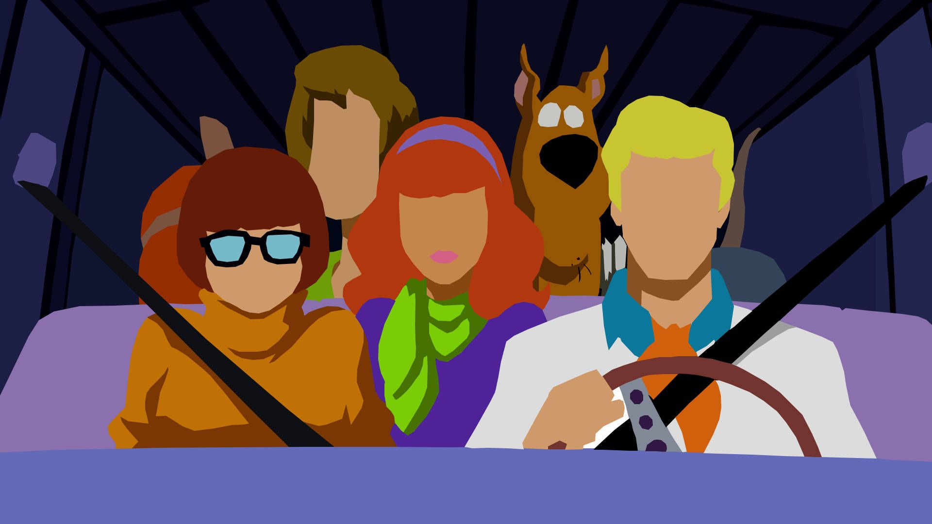 Mystery Inc., Velma Dinkley, Daphne Blake, Fred Jones, Shaggy, Scooby-Doo, Mystery Machine, 1080p-Hintergrundbild