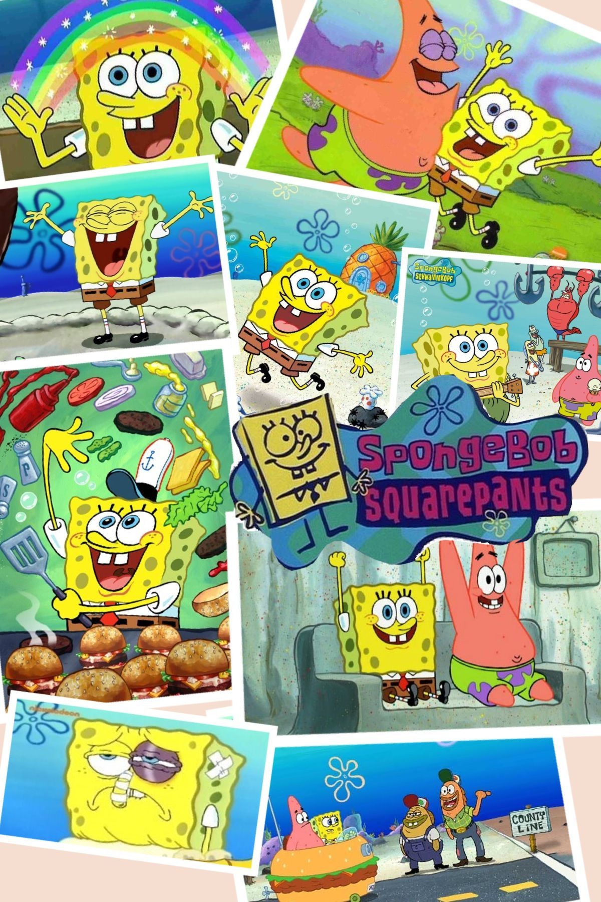 SpongeBob Schwammkopf, Collage, Patrick Star, Bikini Bottom, Bunt, Android-Hintergrundbild