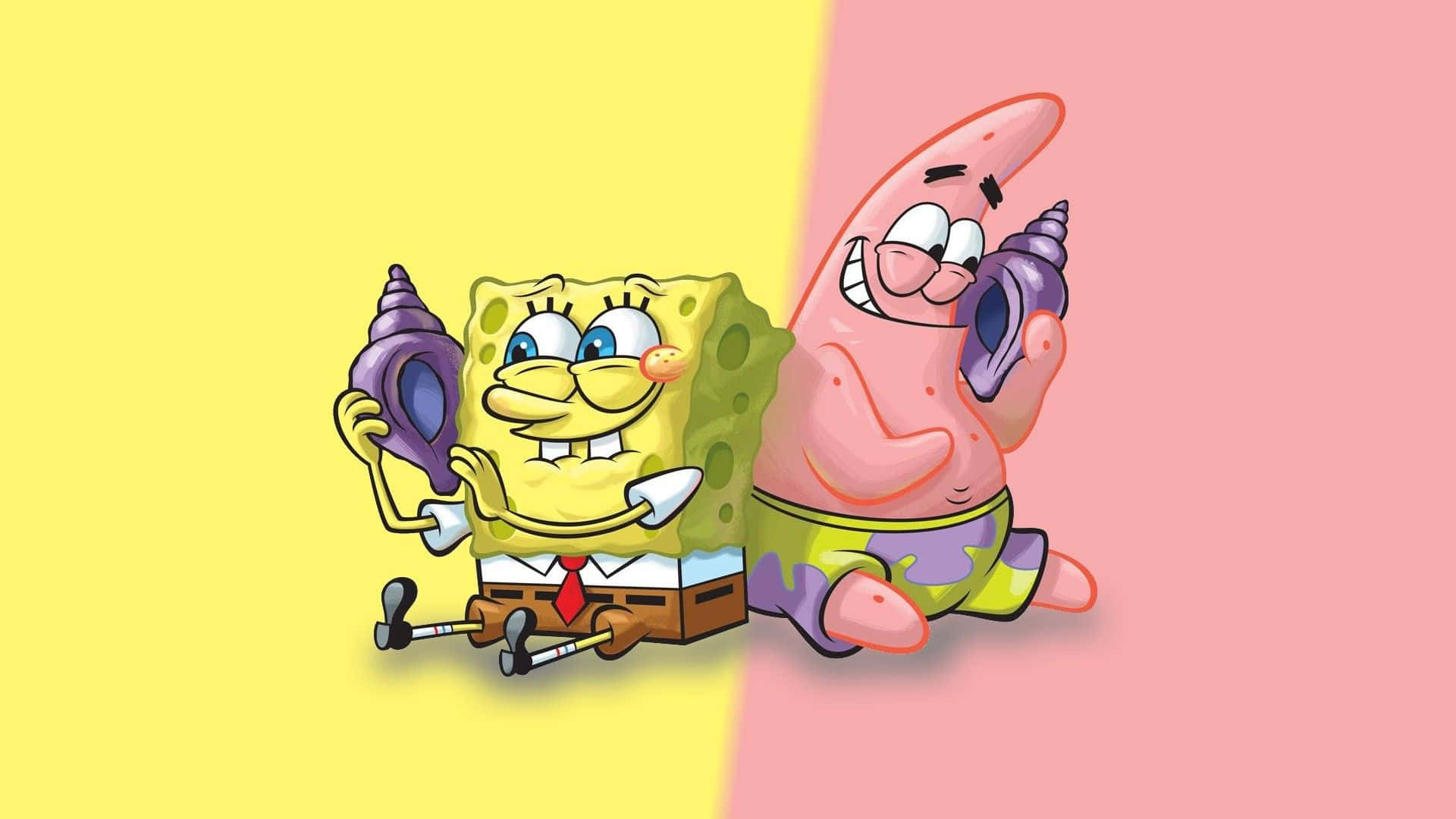 SpongeBob Schwammkopf, Patrick Star, Muschelhörner, Gelb-rosa, Full HD, PC-Hintergrundbild