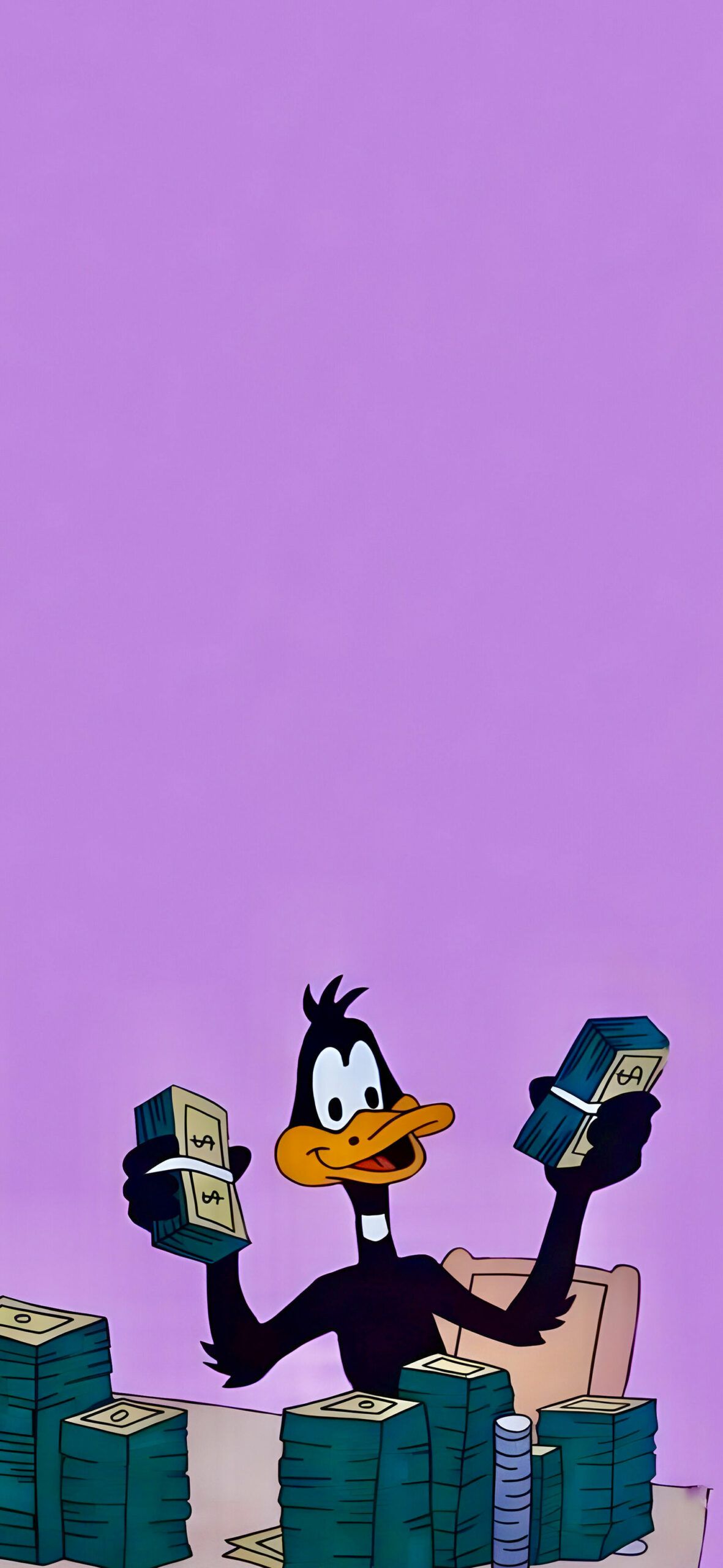 Daffy Duck, Geld, Geldbündel, Lila Hintergrund, Full HD, Sperrbildschirm fürs iPhone