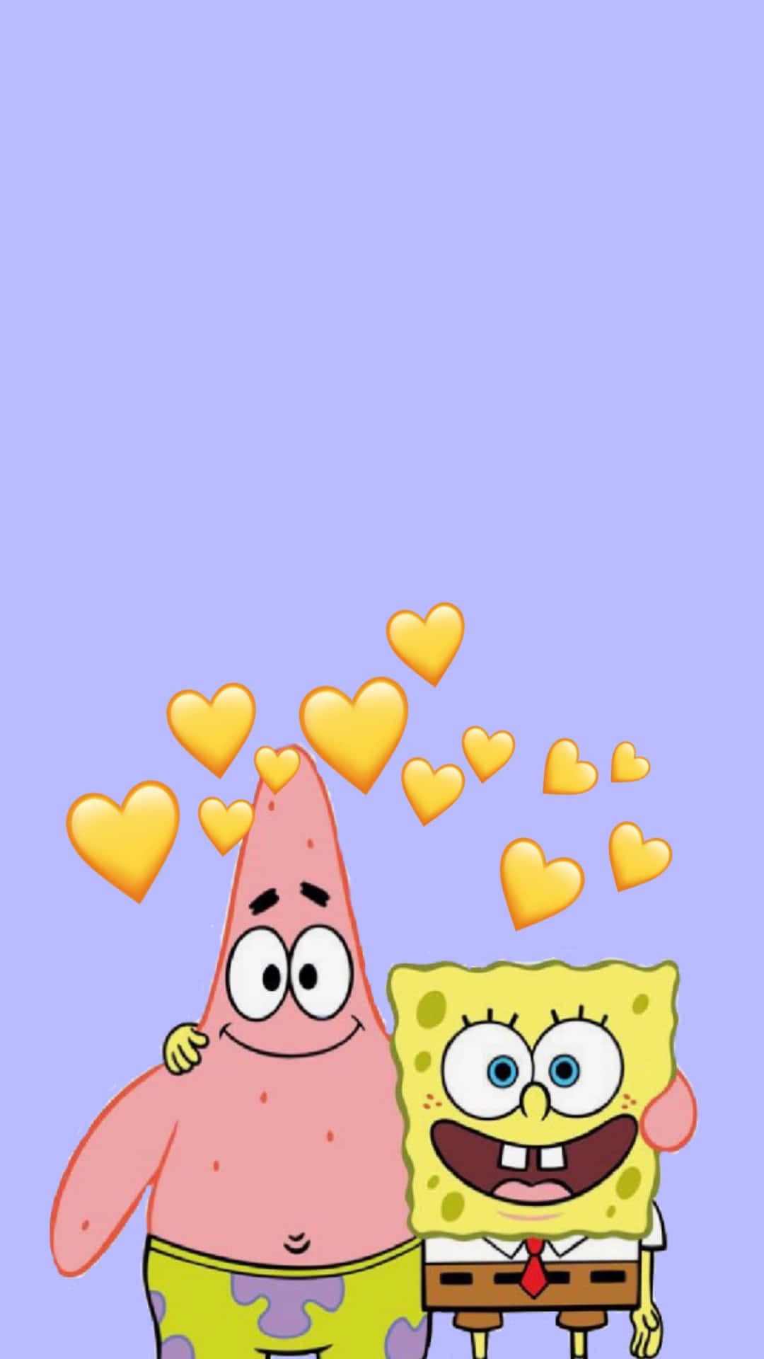 Patrick Star, SpongeBob Schwammkopf, Herzen, Freundschaft, Lila Hintergrund, Sperrbildschirm