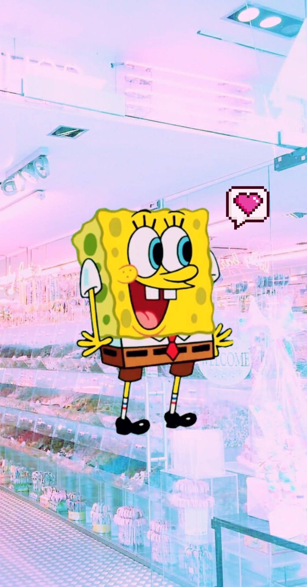 SpongeBob Schwammkopf, Pastellfarben, Herz, Ästhetik, HD, Sperrbildschirm fürs iPhone
