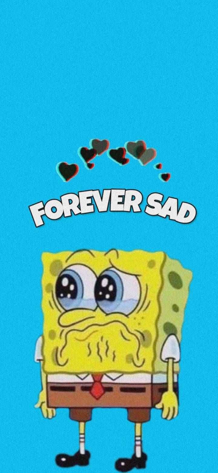 SpongeBob Schwammkopf, Forever Sad, Traurig, Blauer Hintergrund, Sperrbildschirm fürs iPhone