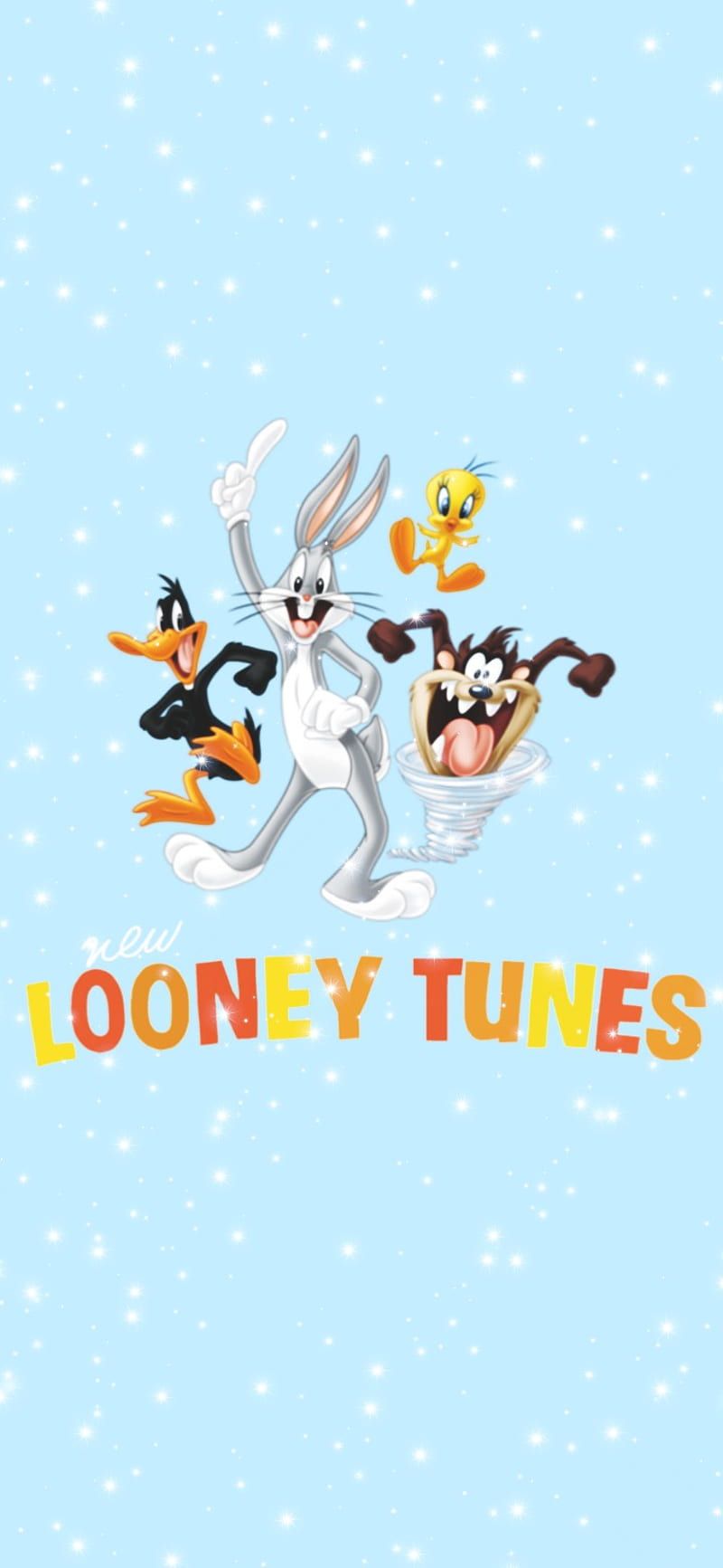 Looney Tunes, Bugs Bunny, Daffy Duck, Tweety, Taz, Logo, Hellblau, Hintergrundbild fürs Handy