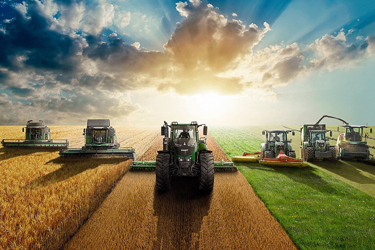 Mähdrescher, Traktor, Weizenfeld, Ernte, Sonnenstrahlen, Hintergrund