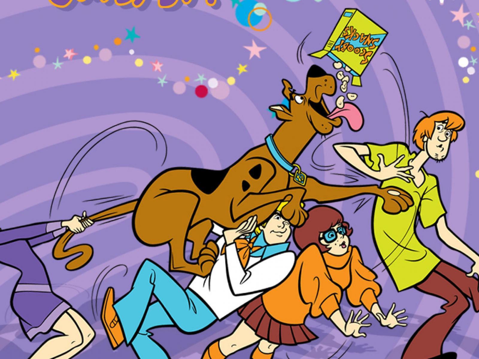 Scooby-Doo, Shaggy, Scooby-Snacks, Lila Hintergrund, Zeichentrick, Flucht, HD Wallpaper