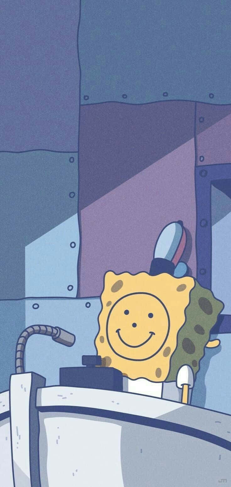 SpongeBob Schwammkopf, Lächeln, Graublau, Cartoon, Hochformat, Hintergrundbild fürs Smartphone