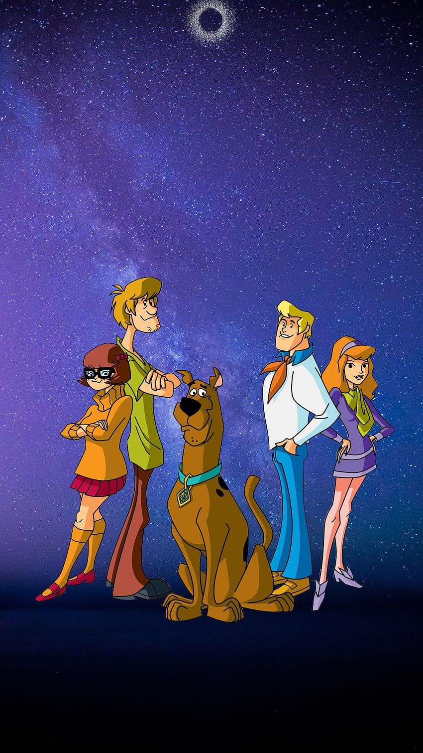 Mystery Inc., Scooby-Doo, Shaggy, Velma Dinkley, Fred Jones, Daphne Blake, Sternenhimmel, Handy-Hintergrund