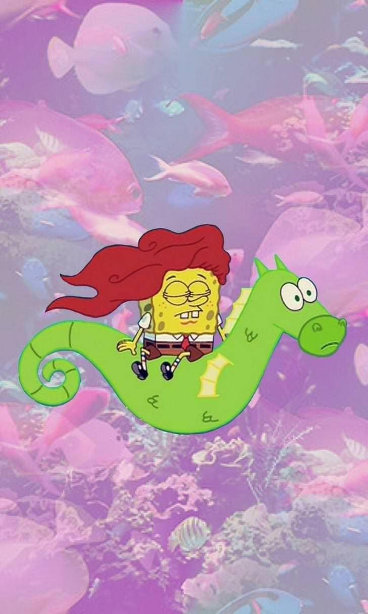SpongeBob Schwammkopf, Seepferdchen, Lila Wolken, Pastell, HD, iPhone-Hintergrundbild