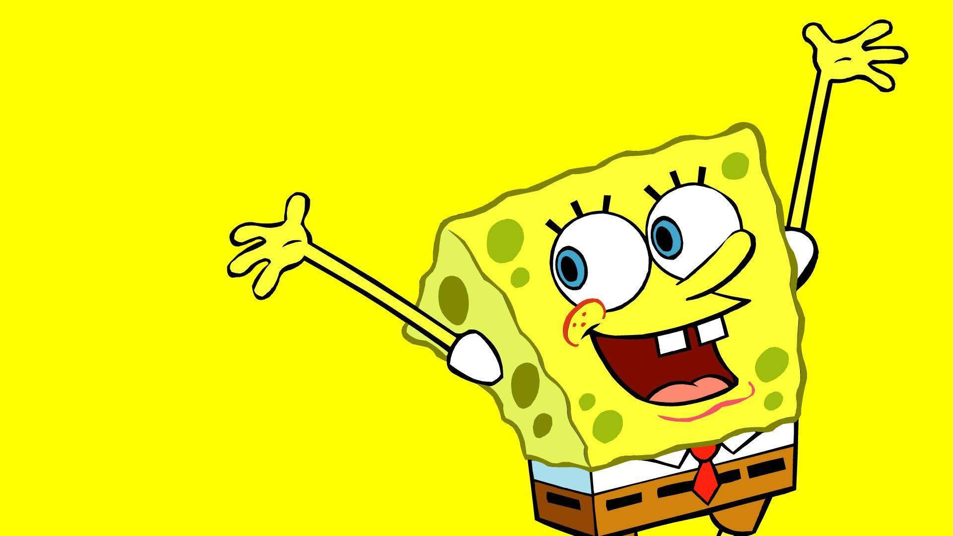 SpongeBob Schwammkopf, Freude, Gelber Hintergrund, Cartoon, Full HD Wallpaper