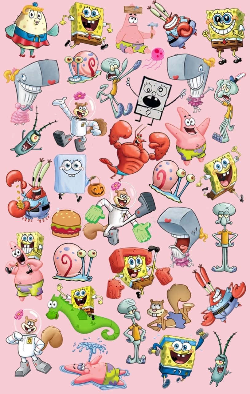 SpongeBob Schwammkopf, Mr. Krabs, Patrick Star, Sticker, Rosa, HD, Handy-Hintergrund