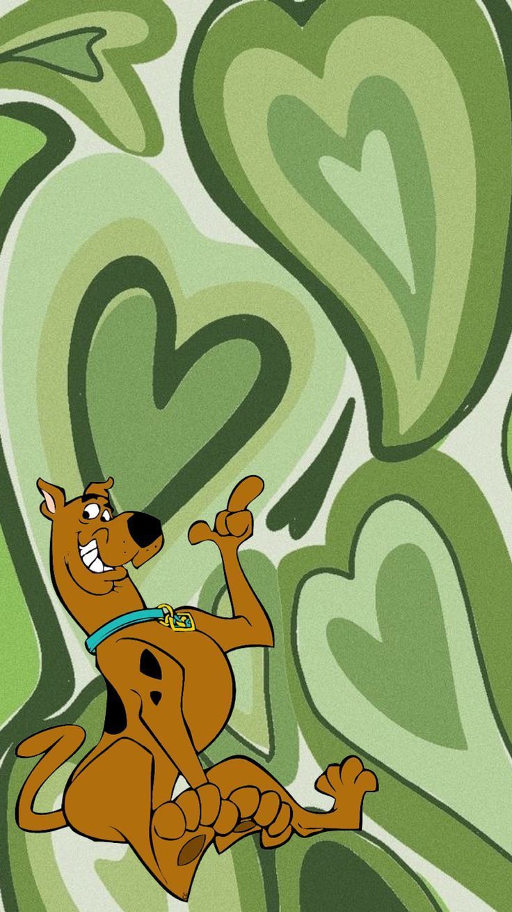 Scooby-Doo, Grüne Herzen, Grüner Hintergrund, Ästhetik, Zeichentrick, Sperrbildschirm fürs iPhone