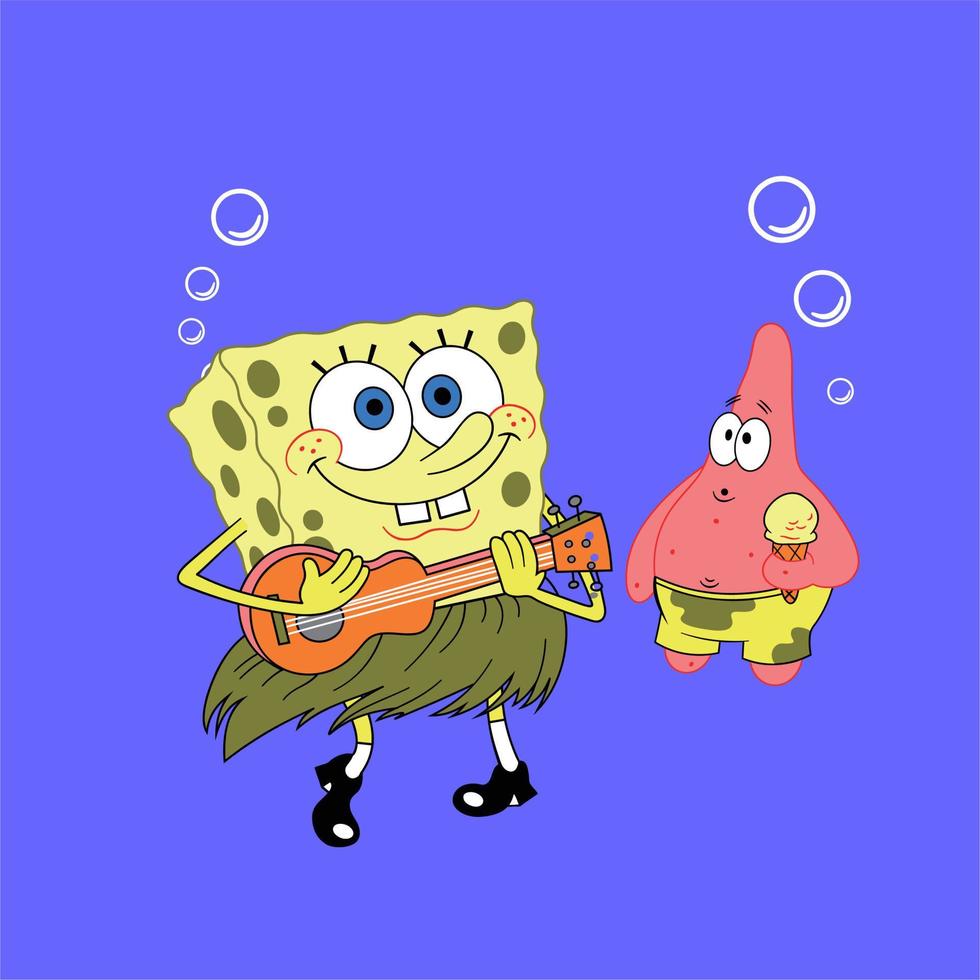 SpongeBob Schwammkopf, Patrick Star, Ukulele, Baströckchen, Lila, Hintergrundbild fürs Tablet