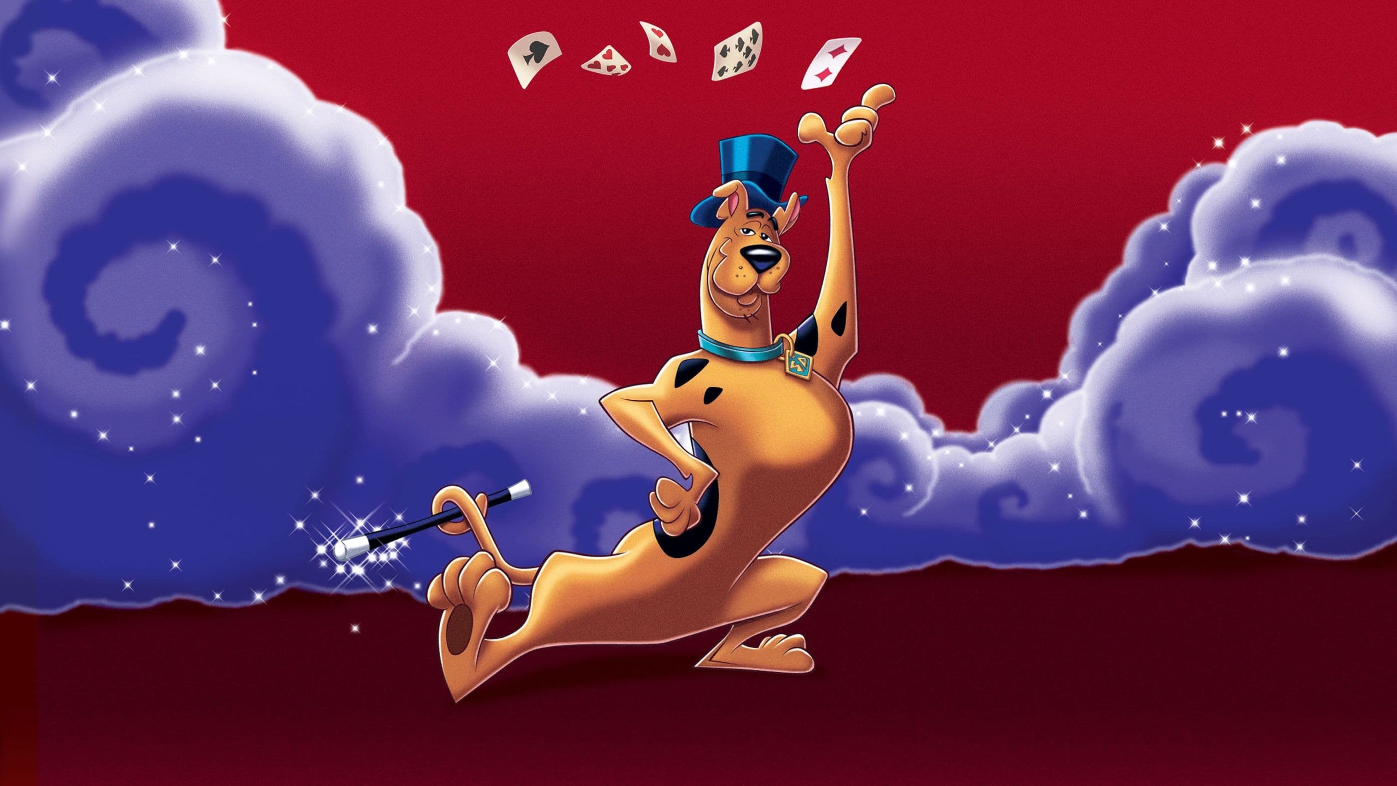 Scooby-Doo, Zauberer, Spielkarten, Wolken, Roter Hintergrund, 2K Wallpaper