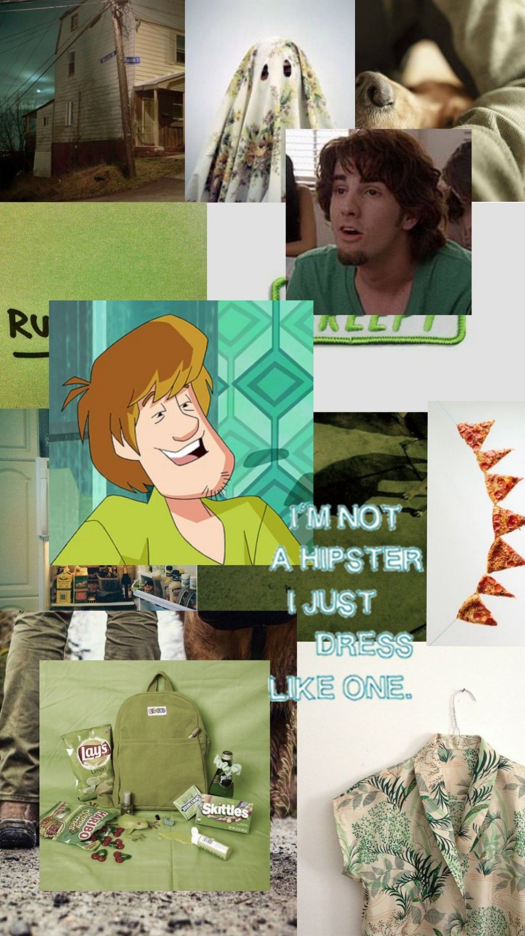 Shaggy, Scooby-Doo, Collage, Grüne Töne, Ästhetik, HD, Handy-Hintergrund im Hochformat