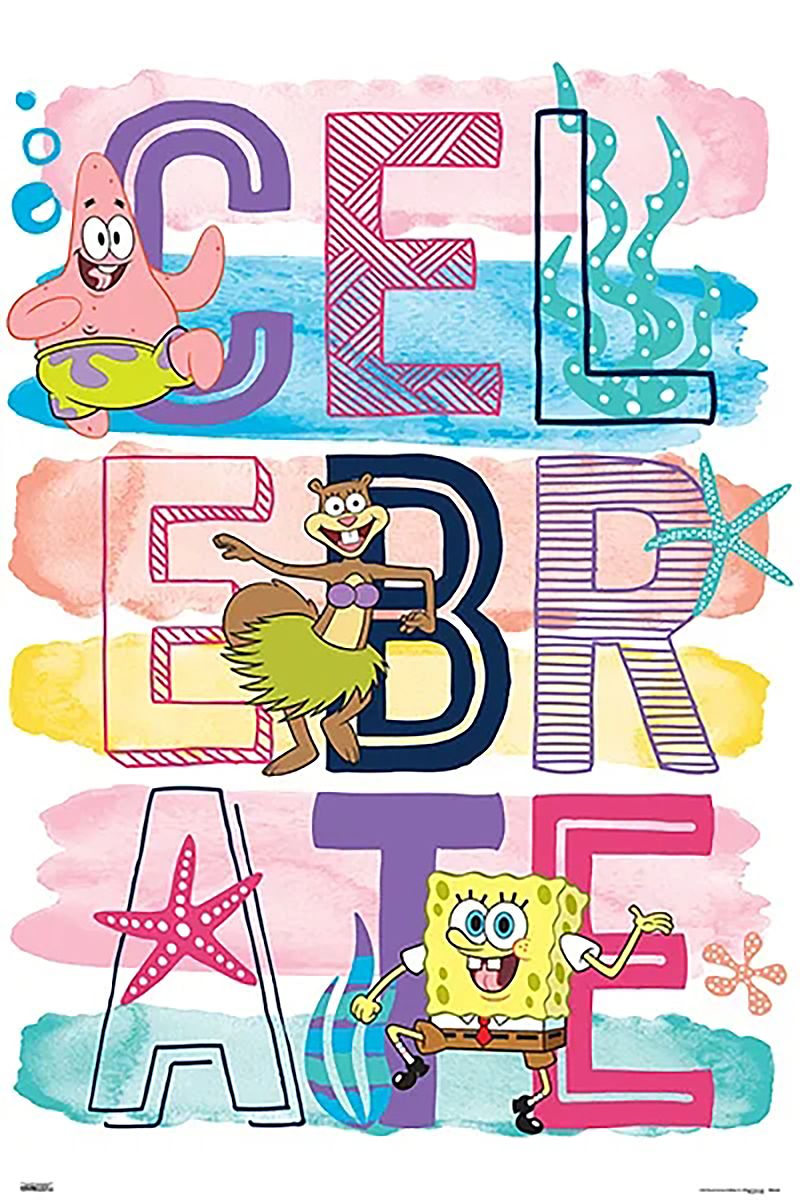 Celebrate, Patrick Star, SpongeBob Schwammkopf, Typografie, Bunt, Android-Hintergrundbild