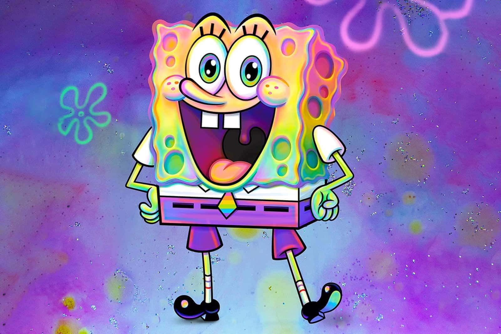 SpongeBob Schwammkopf, Regenbogenfarben, Lila, Galaxie, HD, Hintergrund für den Desktop