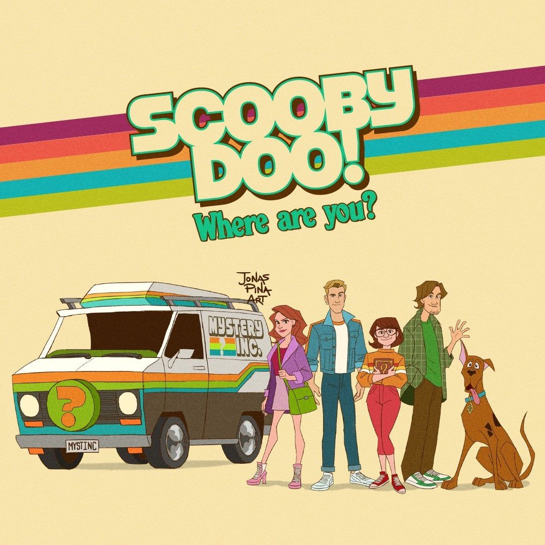 Scooby-Doo, wo bist du?, Mystery Machine, Mystery Inc., Scooby-Doo, Regenbogenstreifen, Retro, iPad-Hintergrundbild