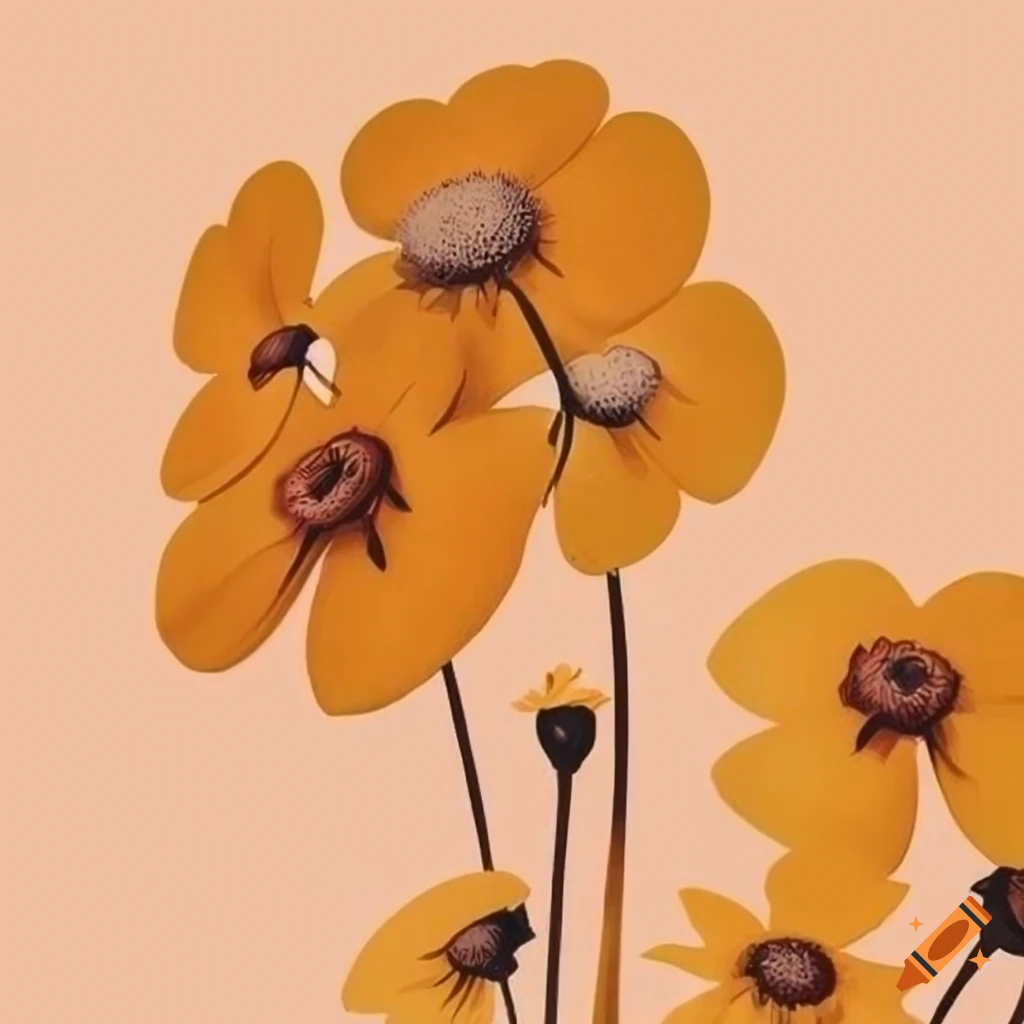 Orange Blumen, Pfirsichfarbener Hintergrund, Blüten, Illustration, Retro, Wallpaper