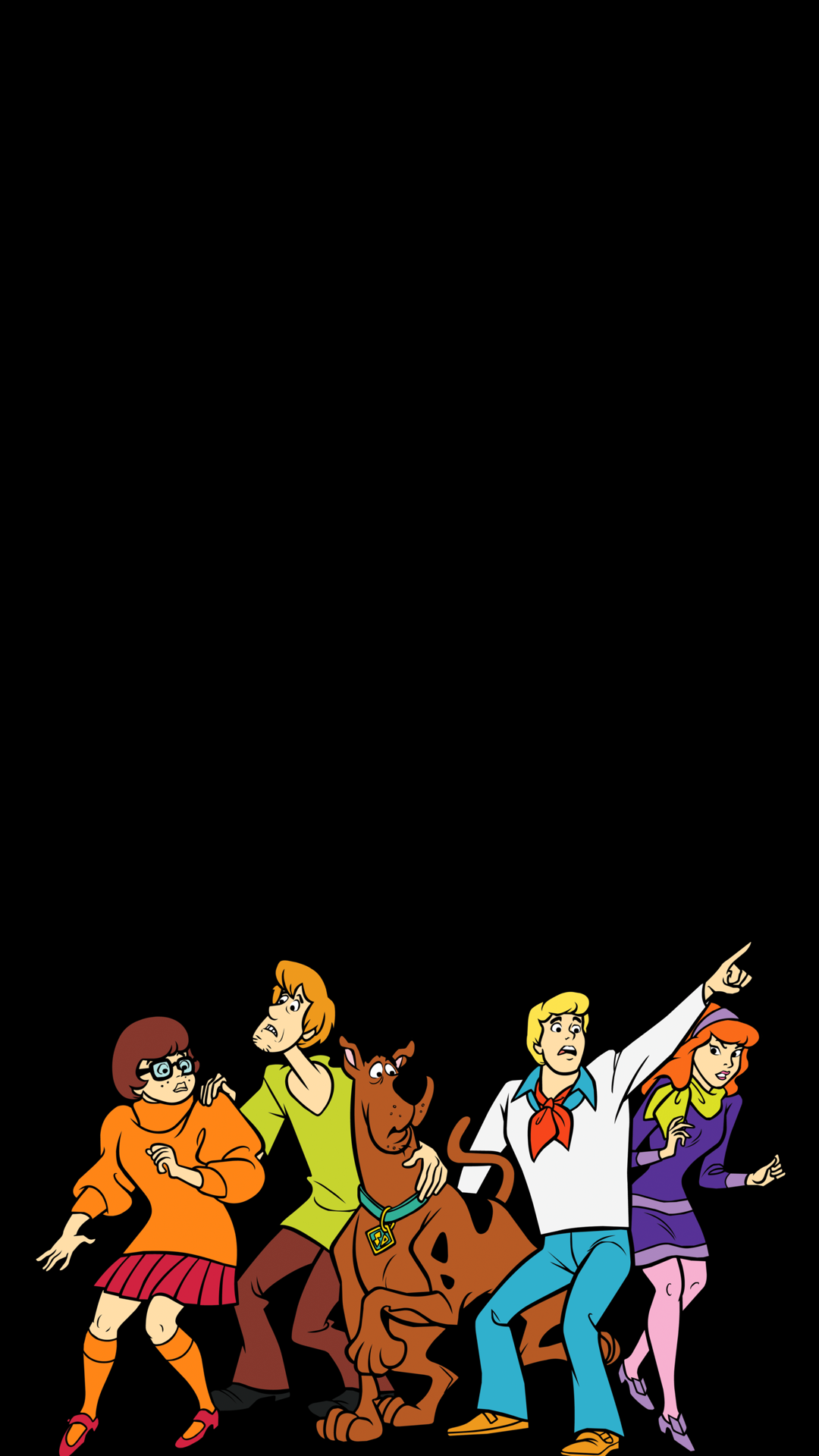 Mystery Inc., Scooby-Doo, Velma Dinkley, Shaggy, Fred Jones, Daphne Blake, Schwarzer Hintergrund, Sperrbildschirm