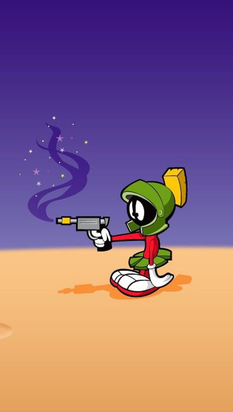 Marvin der Marsianer, Strahlenpistole, Wüste, Lila Himmel, Zeichentrick, Android-Hintergrundbild