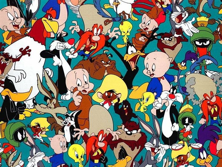 Looney Tunes, Bugs Bunny, Daffy Duck, Schweinchen Dick, Tweety, Taz, Collage, Bunt, Tablet-Hintergrundbild
