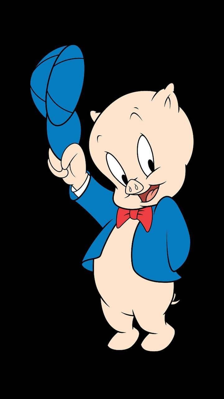 Schweinchen Dick, Hut, Fliege, Schwarzer Hintergrund, Zeichentrick, Sperrbildschirm fürs iPhone